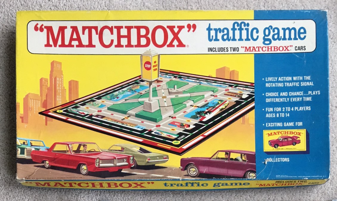 Vintage Board Game: Matchbox Traffic Game with 1968 Matchbox Cars as Pieces